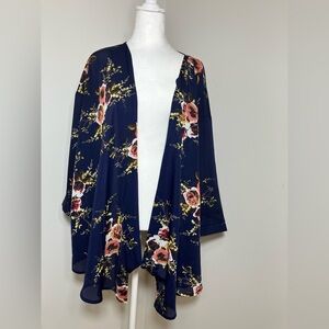 Pretty Little Thing Kimono Size 6 Blue Open Front Floral Beach Vacation‎ Boho